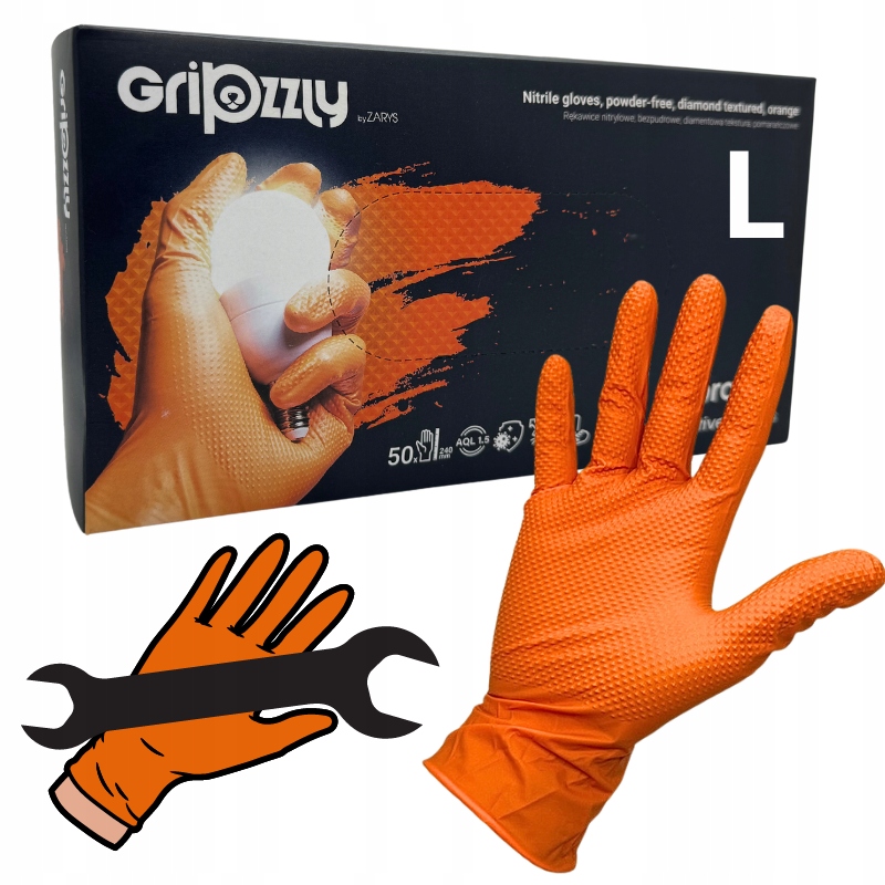 Gripzzly nitrilové rukavice bez púdru, oranžové, veľkosť L, 50 ks.